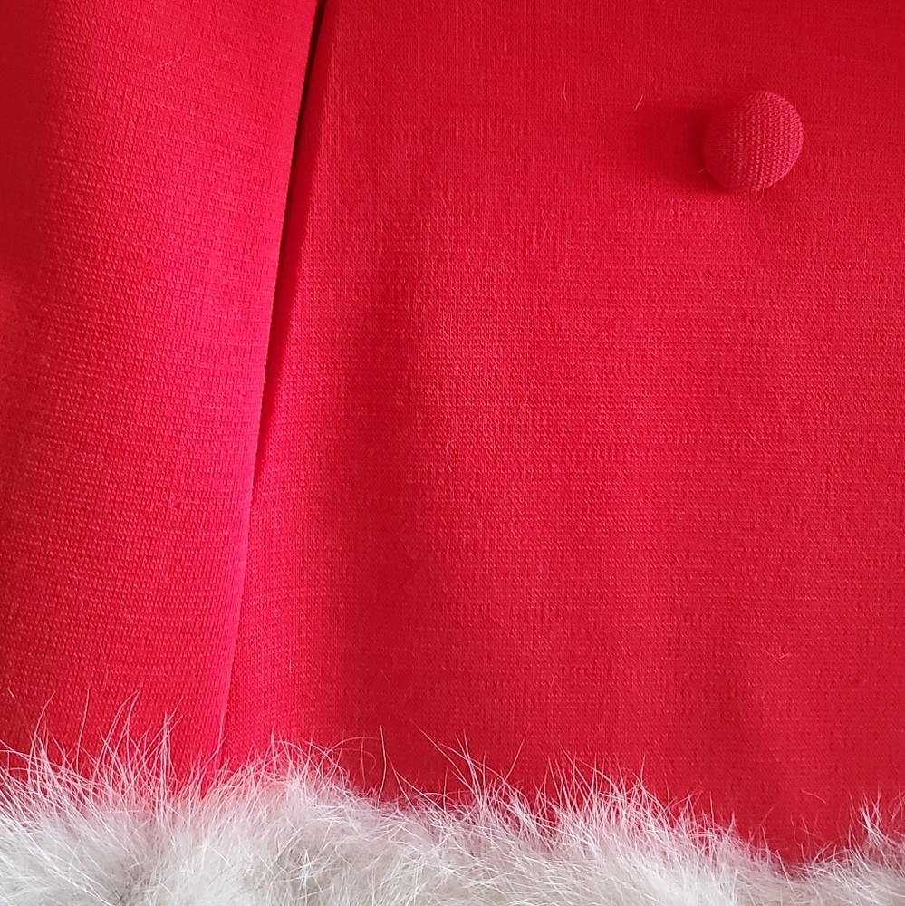 Vintage 50's Kagels Red 100% Wool Swing Jacket Fur Trim Retro Winter Coat Lined - Picture 7 of 15